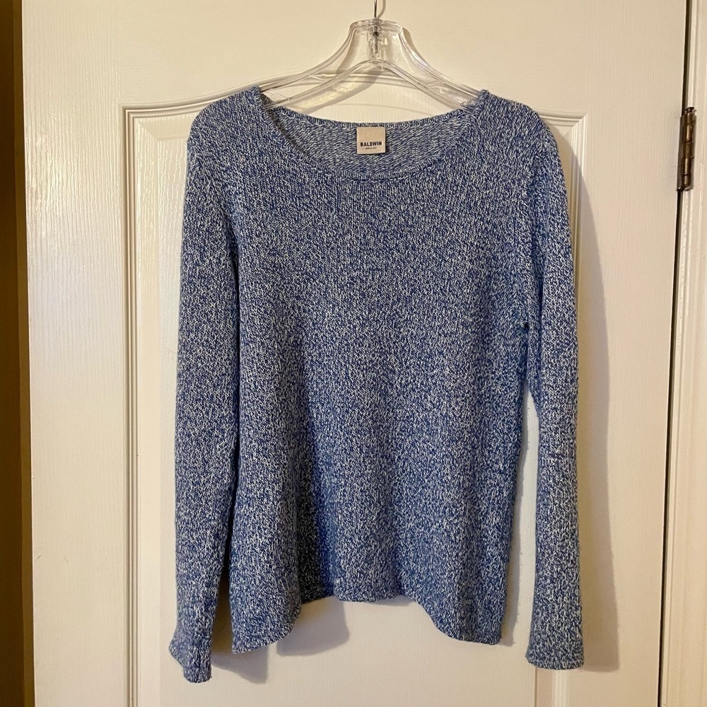 Baldwin Kansas City Cashmere Linen Pullover Long Sleeve Blue Sweater Size M